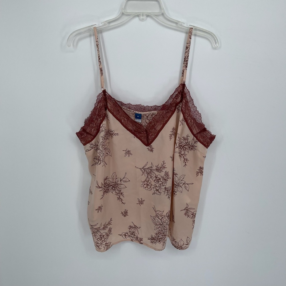 Old Navy NWT Women's Pink Floral V-Neck Lace Trim Coquette Cami Tank Top Size XL